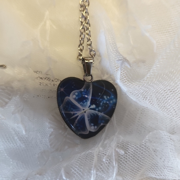 Blue butterfly 🦋 heart ❤️ necklace. - Picture 2 of 4